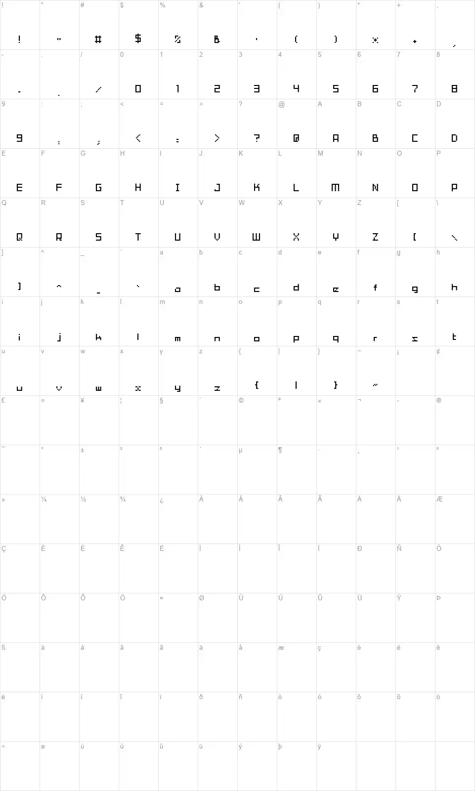 Tama Mini01font character map
