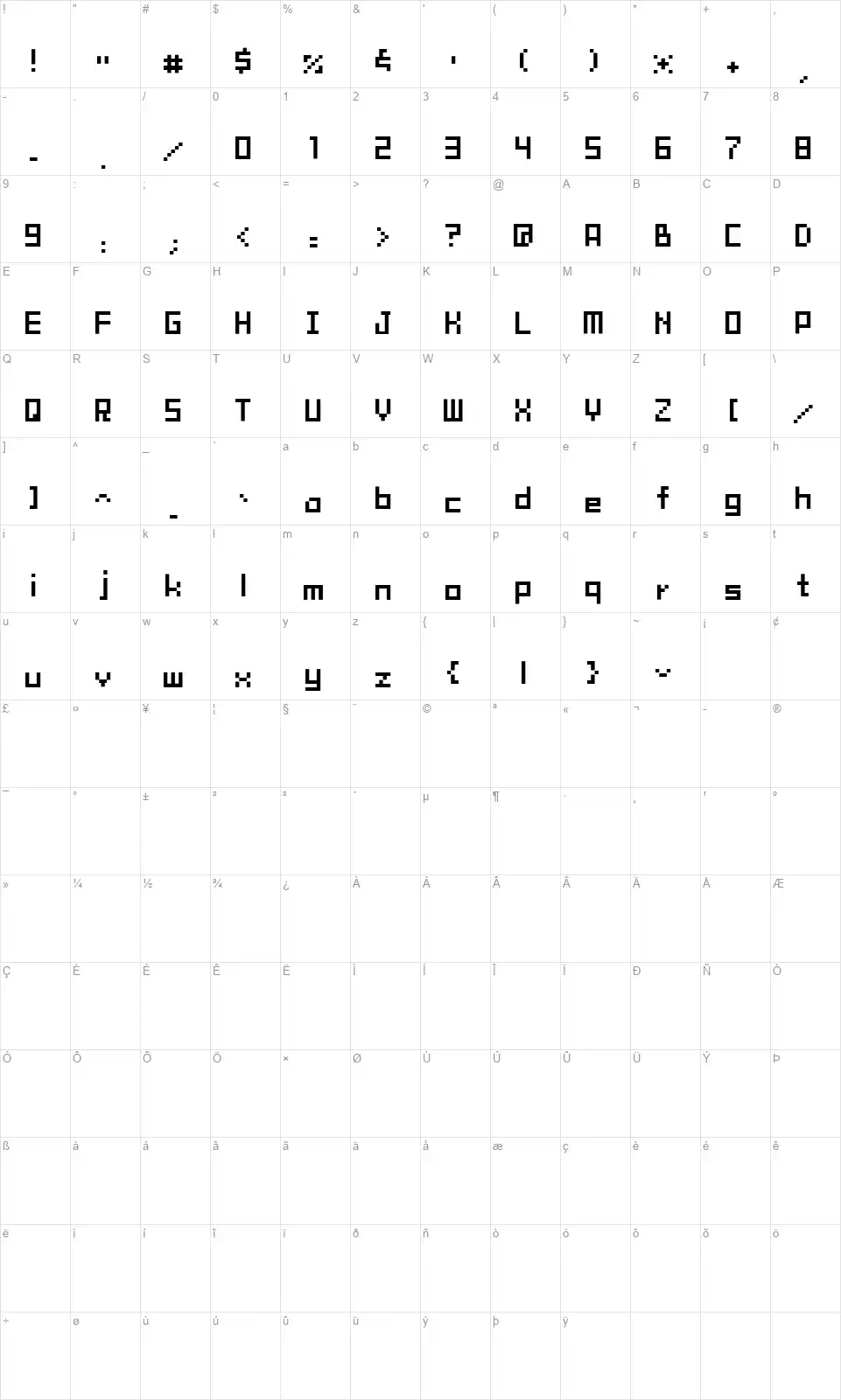 Tama Mini02font character map