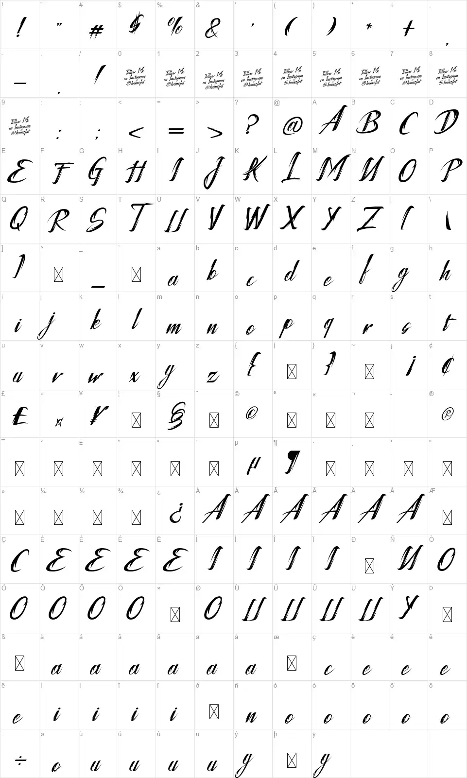 Tattofoo Trlfont character map