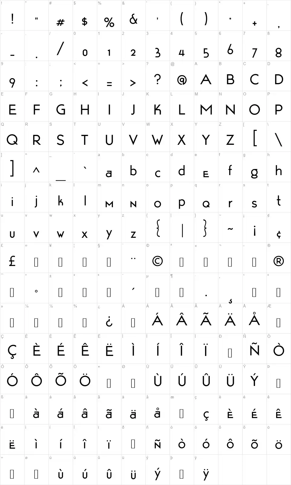 Taxi Driverfont character map