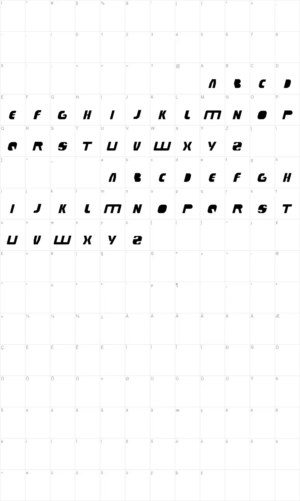 Techno Techfont character map