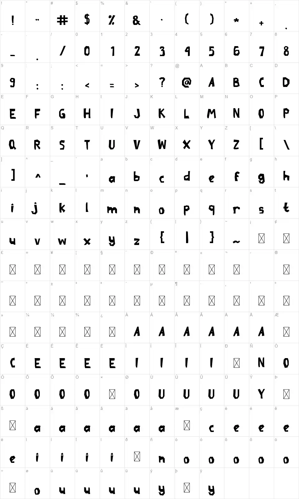 Tecodeko Table des caractères Tecodekofont character map