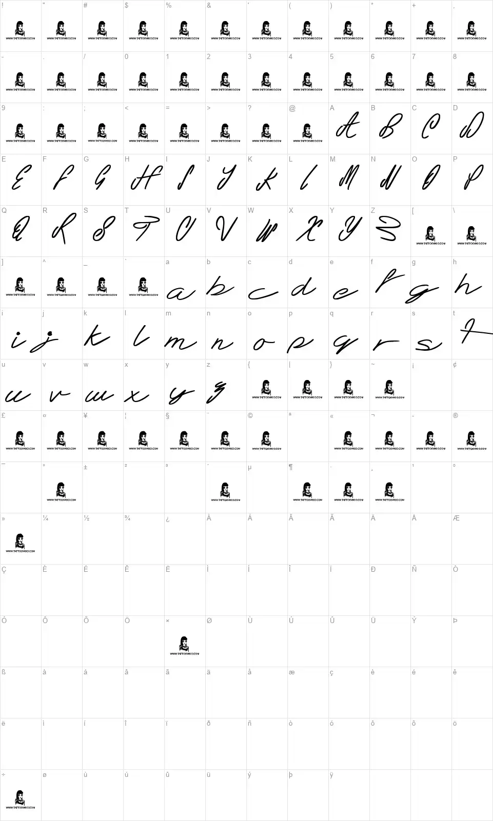 Teddy Bearfont character map