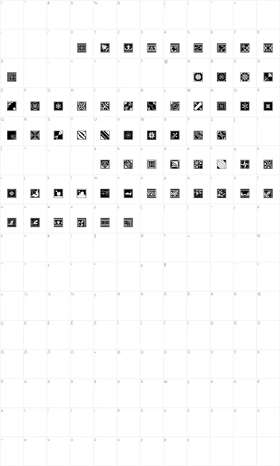 Tegelfont character map