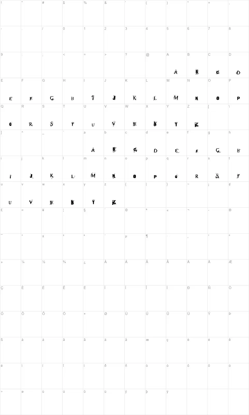 Terror 2005font character map