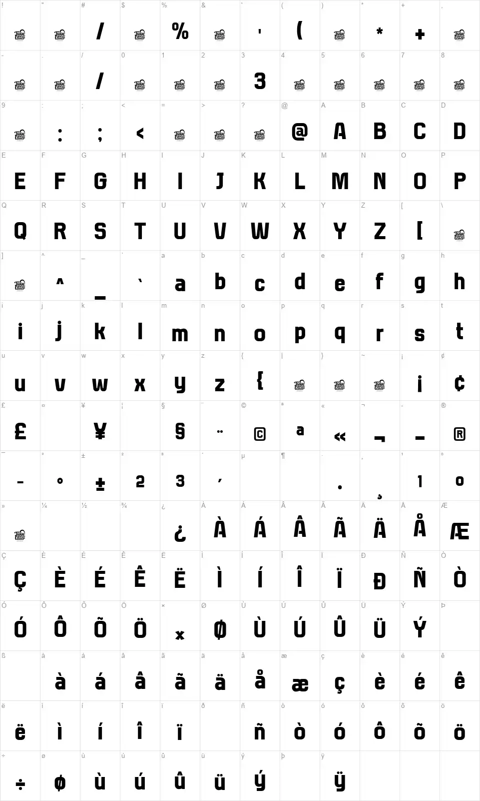 Thaber Blads Table des caractères Thaber Bladsfont character map