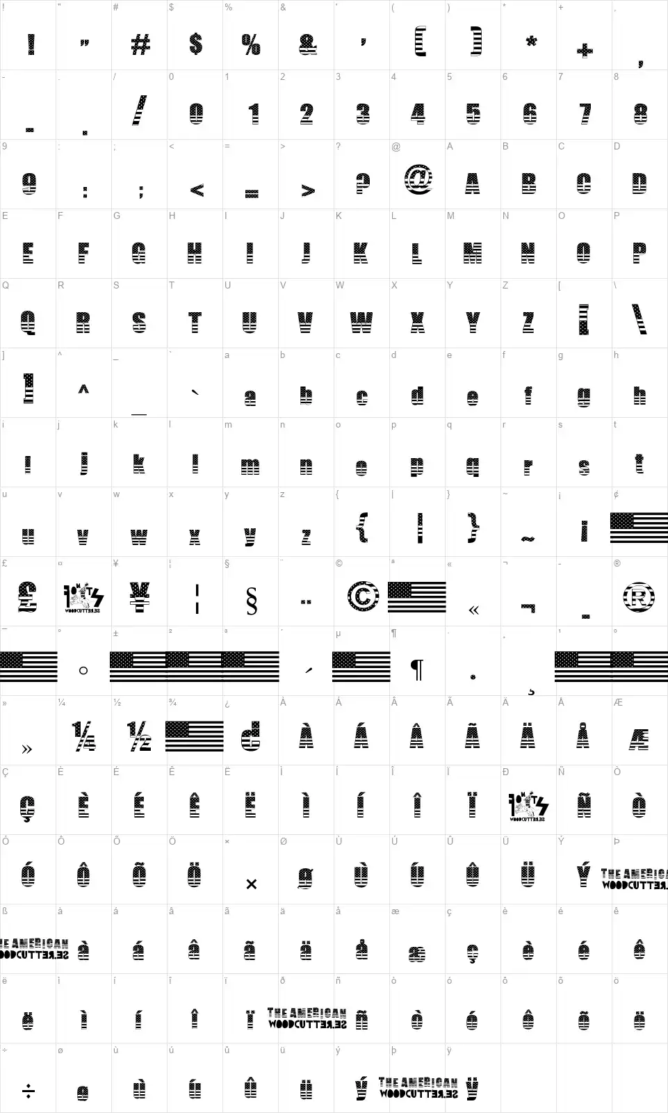 The Americanfont character map