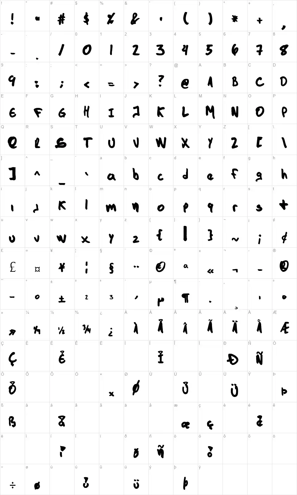 The Dark Jackalfont character map