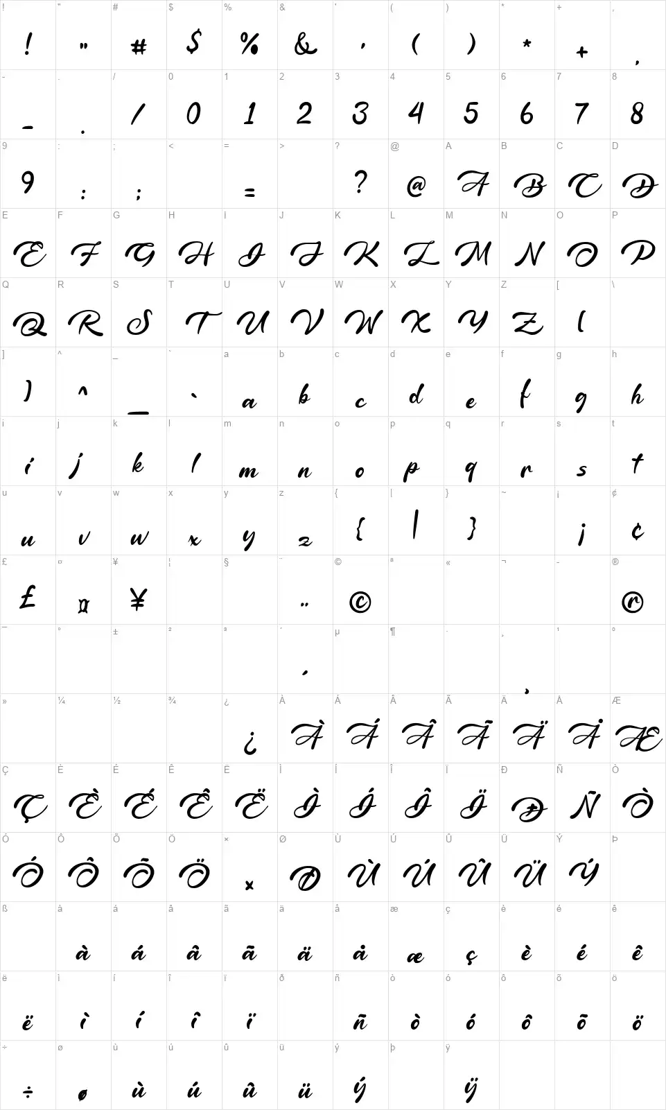 The Golden Elephantfont character map