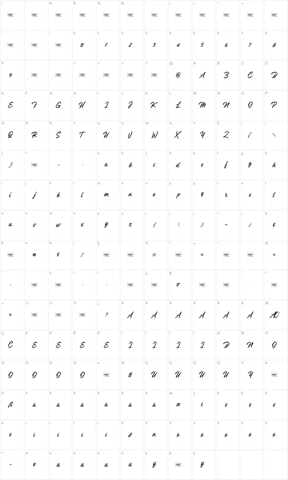 The Lunatiquefont character map