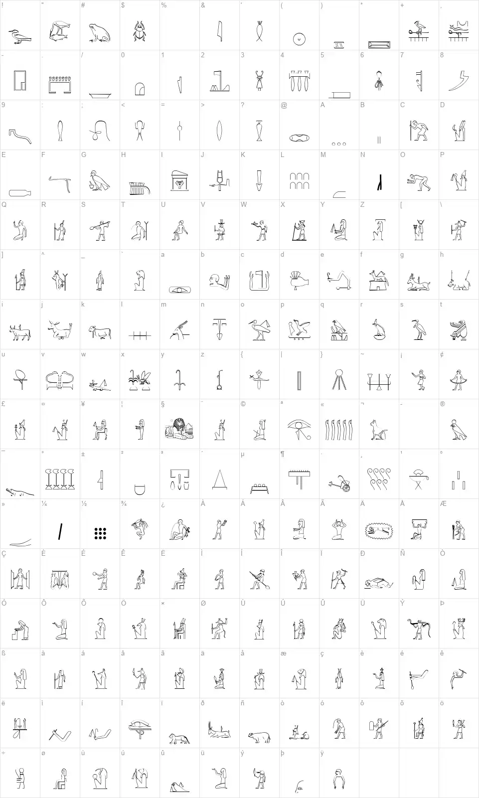 The Nile Songfont character map