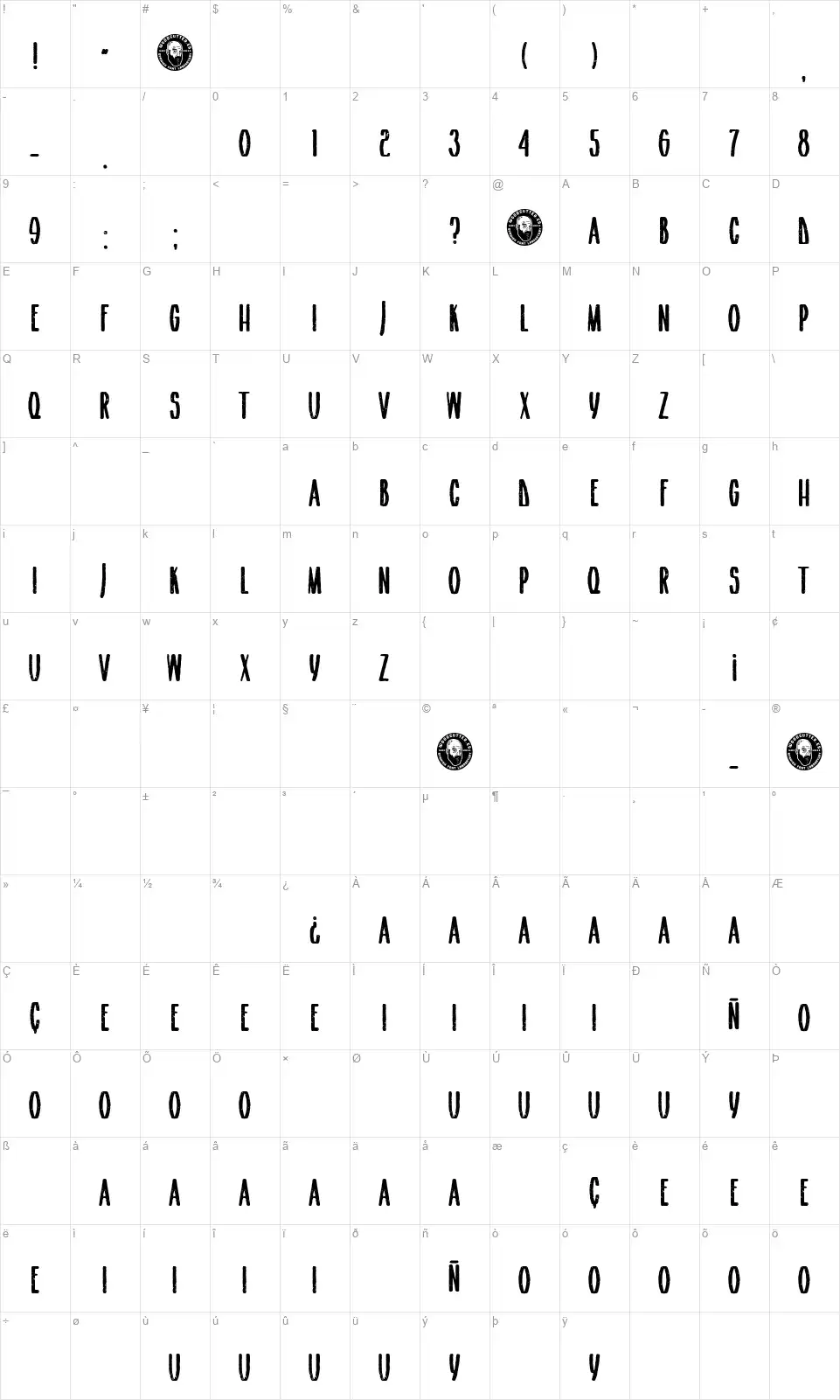 The North Hellfont character map