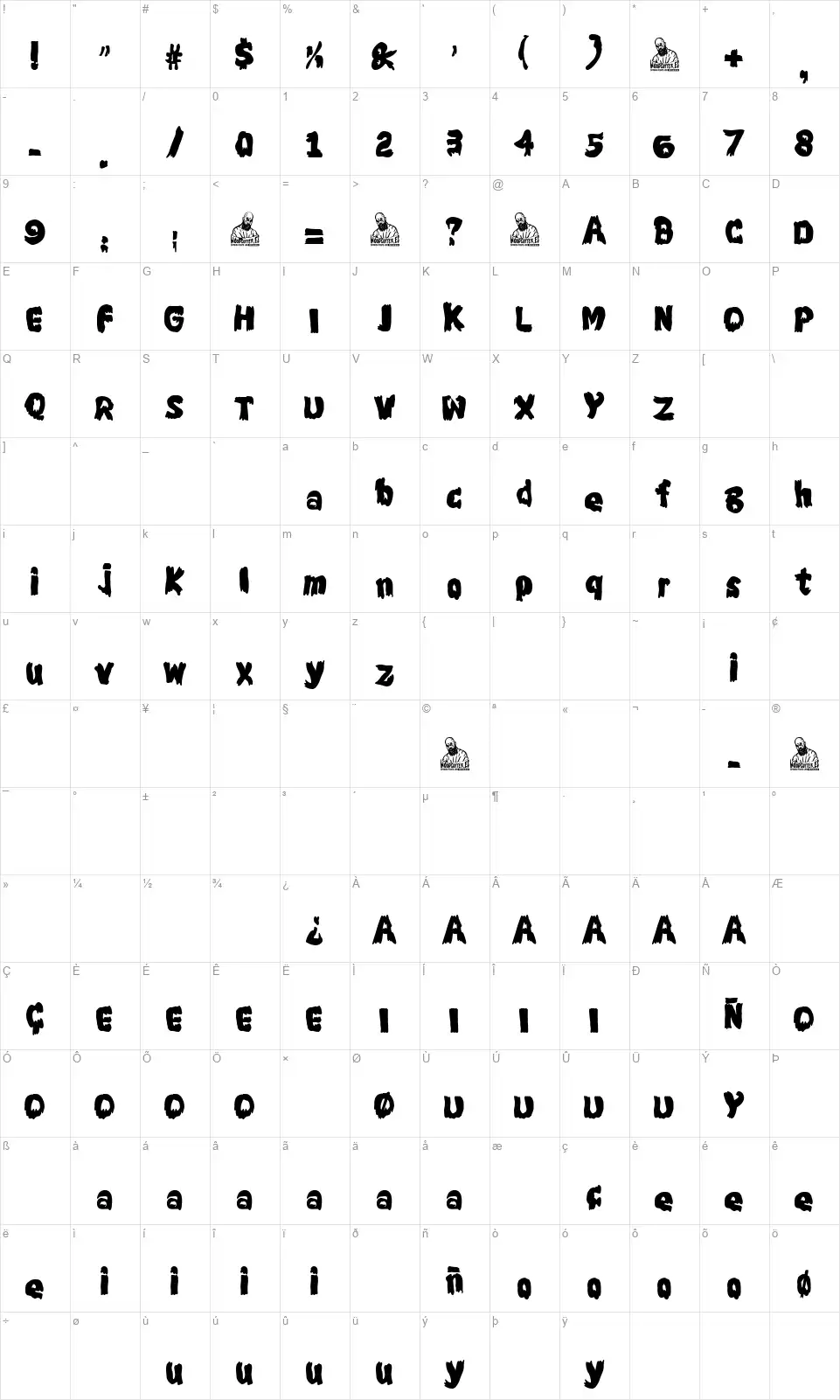 The Strange and Toxic Doorfont character map