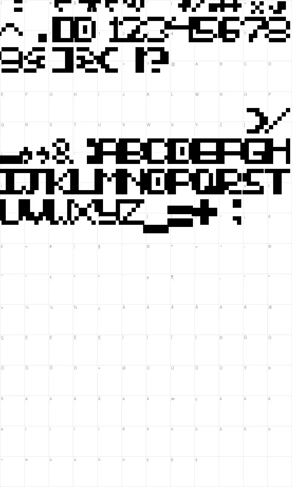 Thick Pixelfont character map