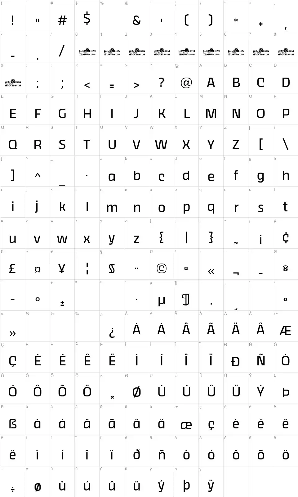 Thickerfont character map