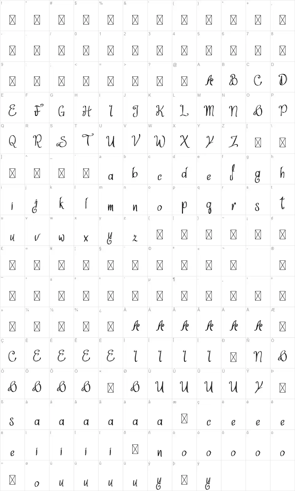 Think Dreamsfont character map