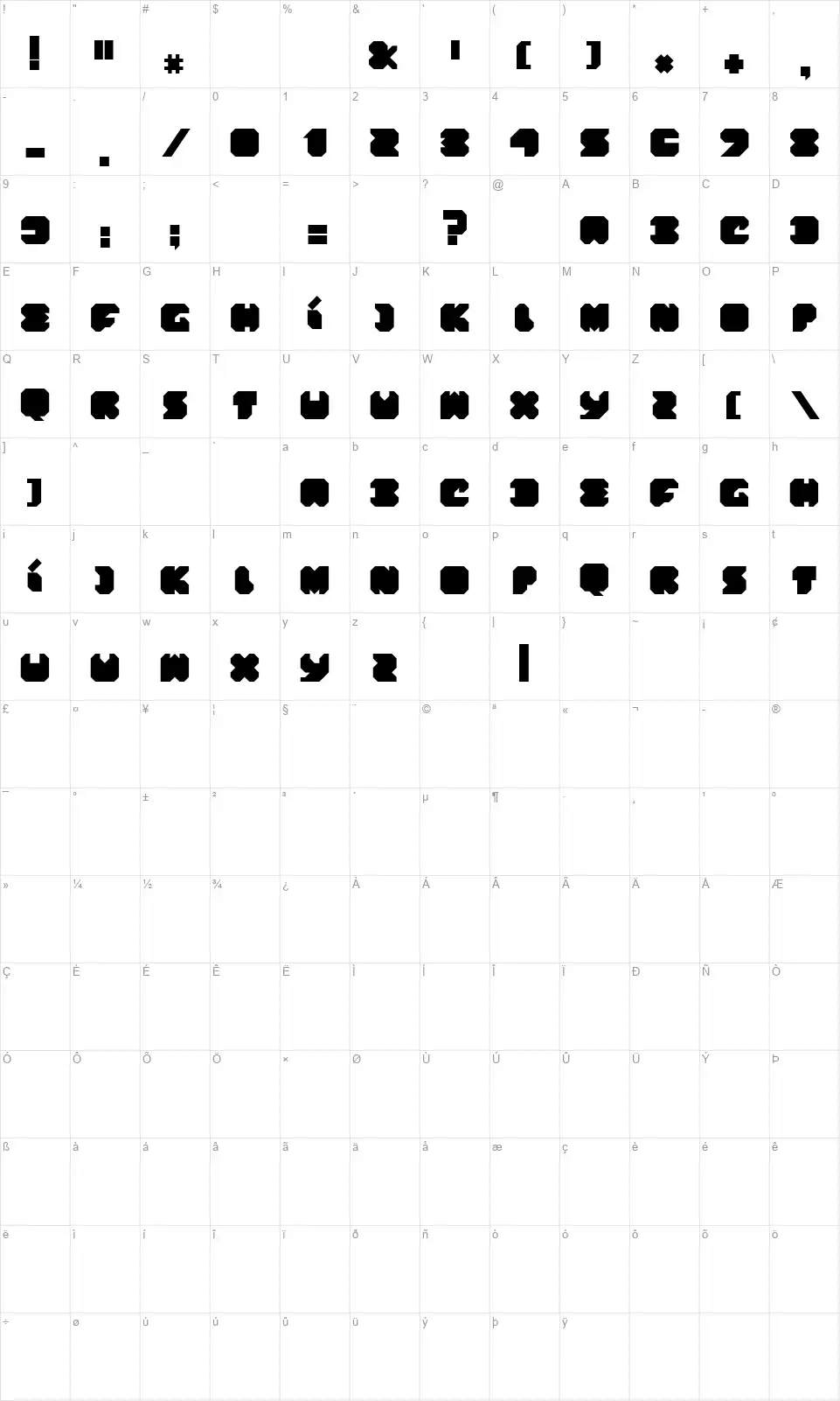 Think Pinkfont character map