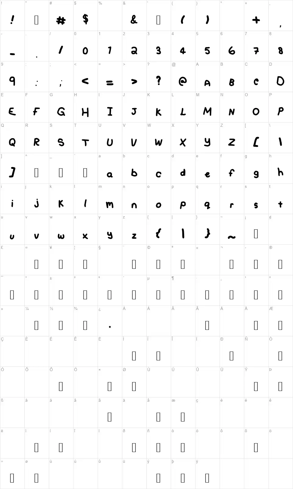 Those Daysfont character map