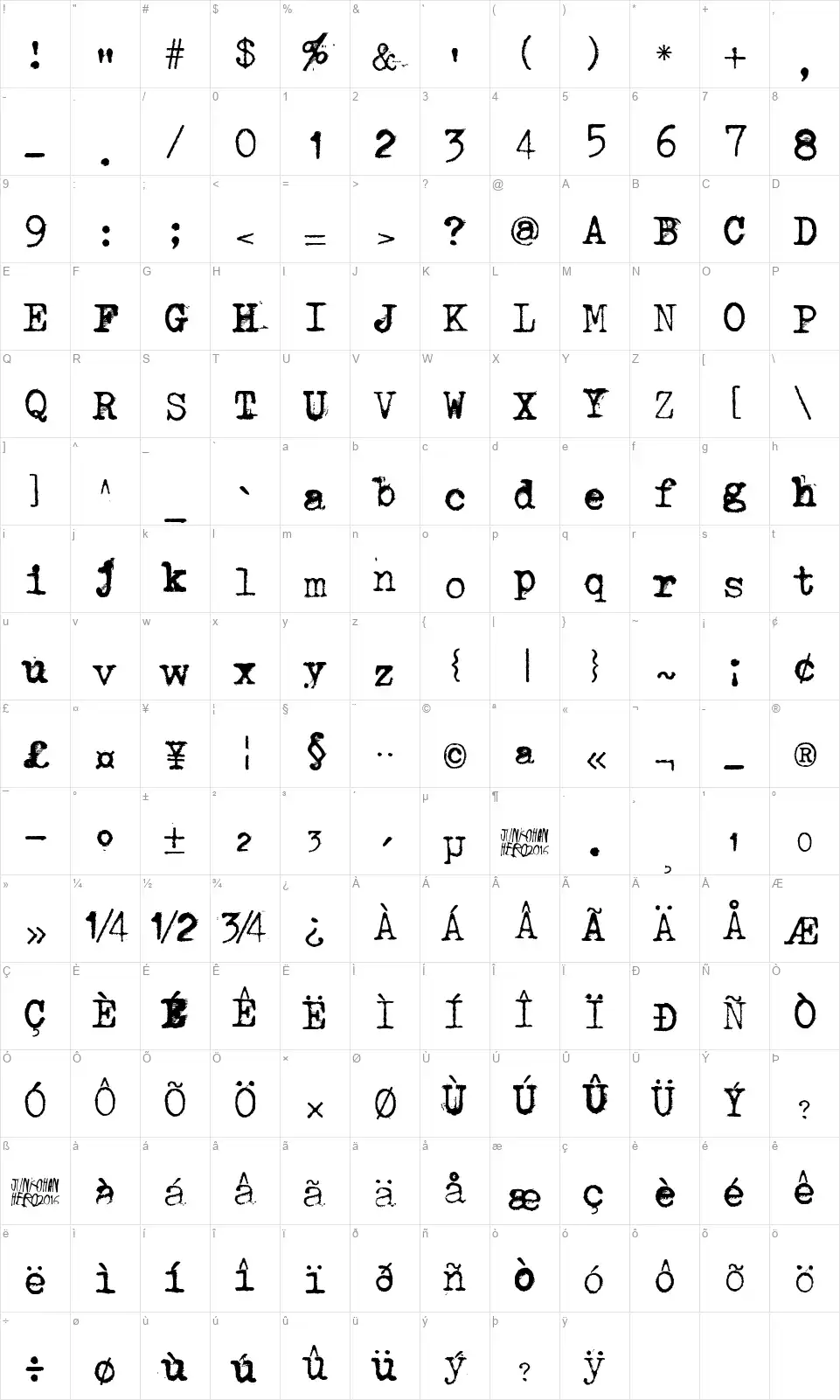 Through the nightfont character map