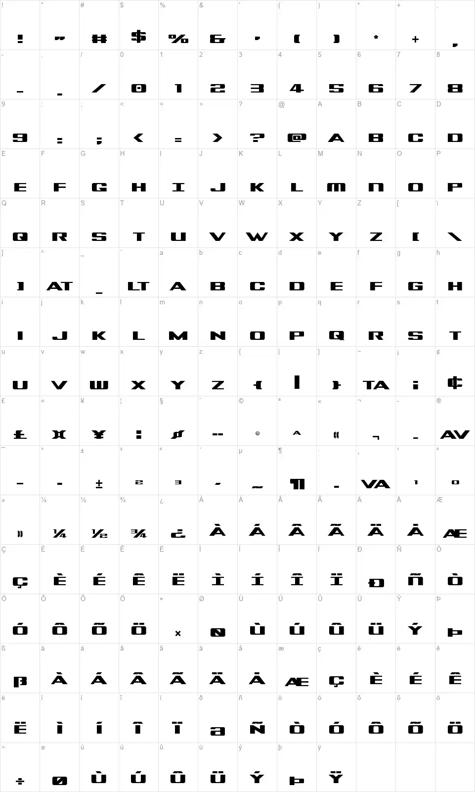 Tigersharkfont character map