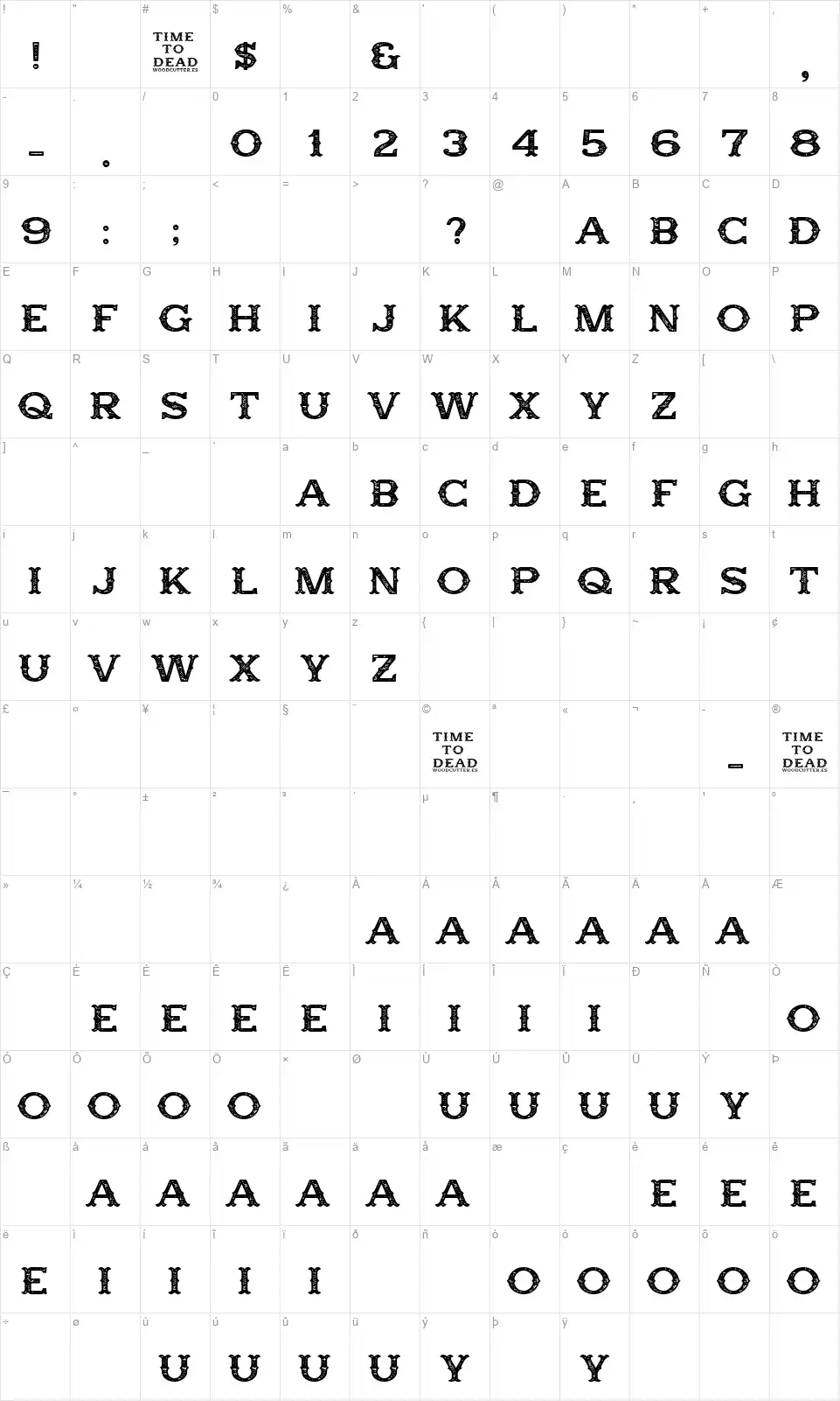 Time to Deadfont character map