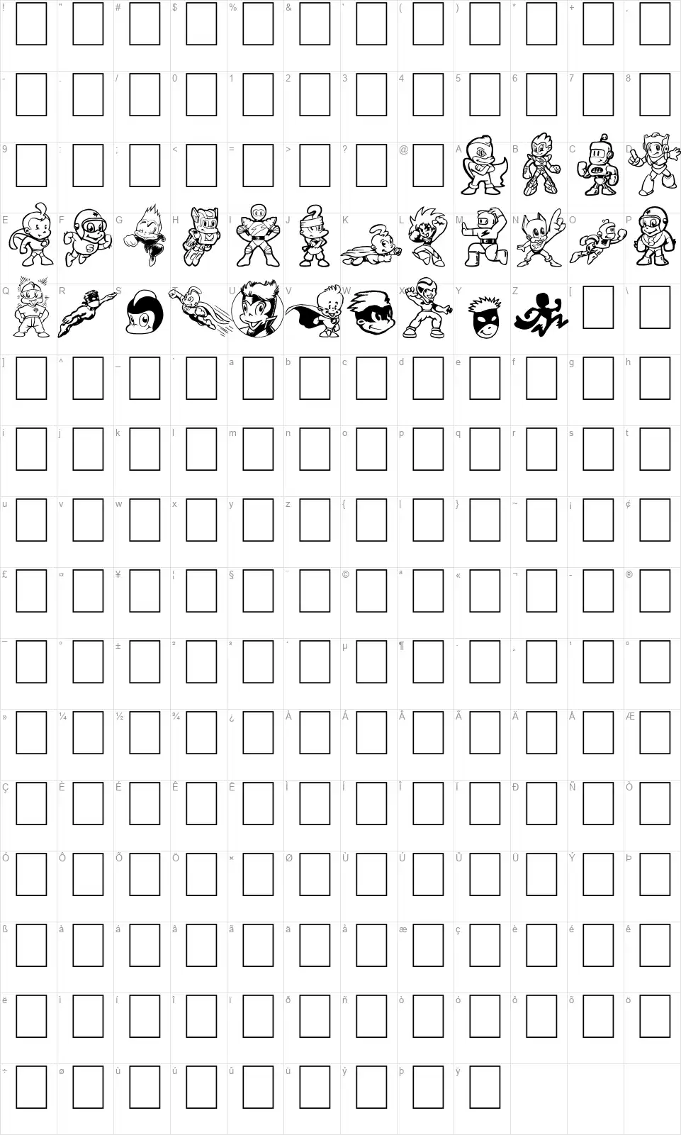 Tiny Heroesfont character map