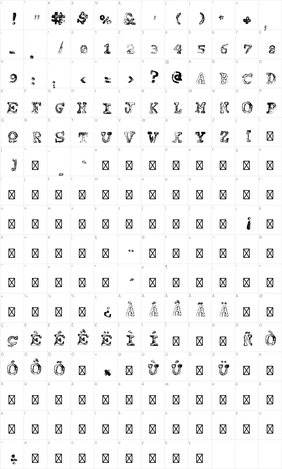 Tipo Carimbadofont character map