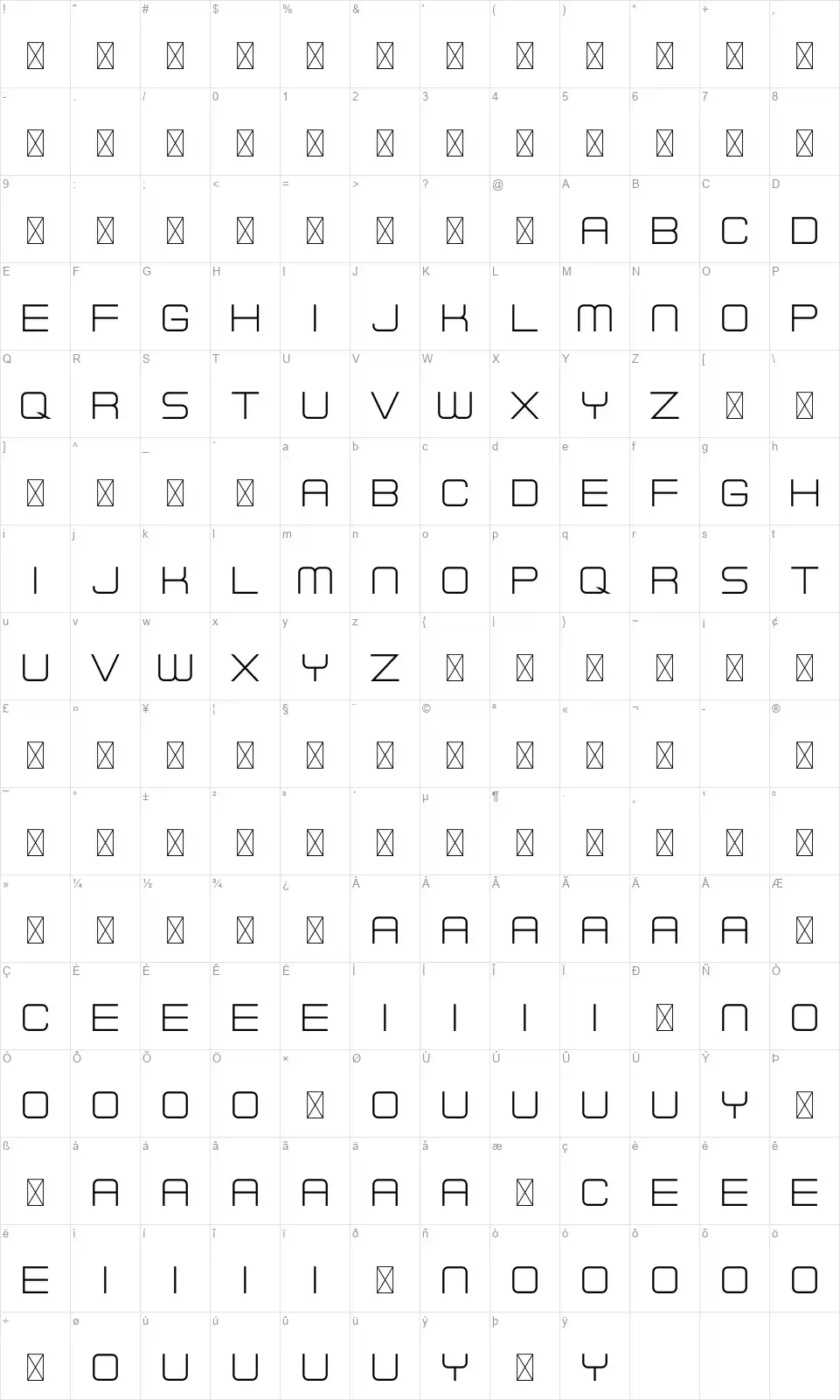 To The Moonfont character map