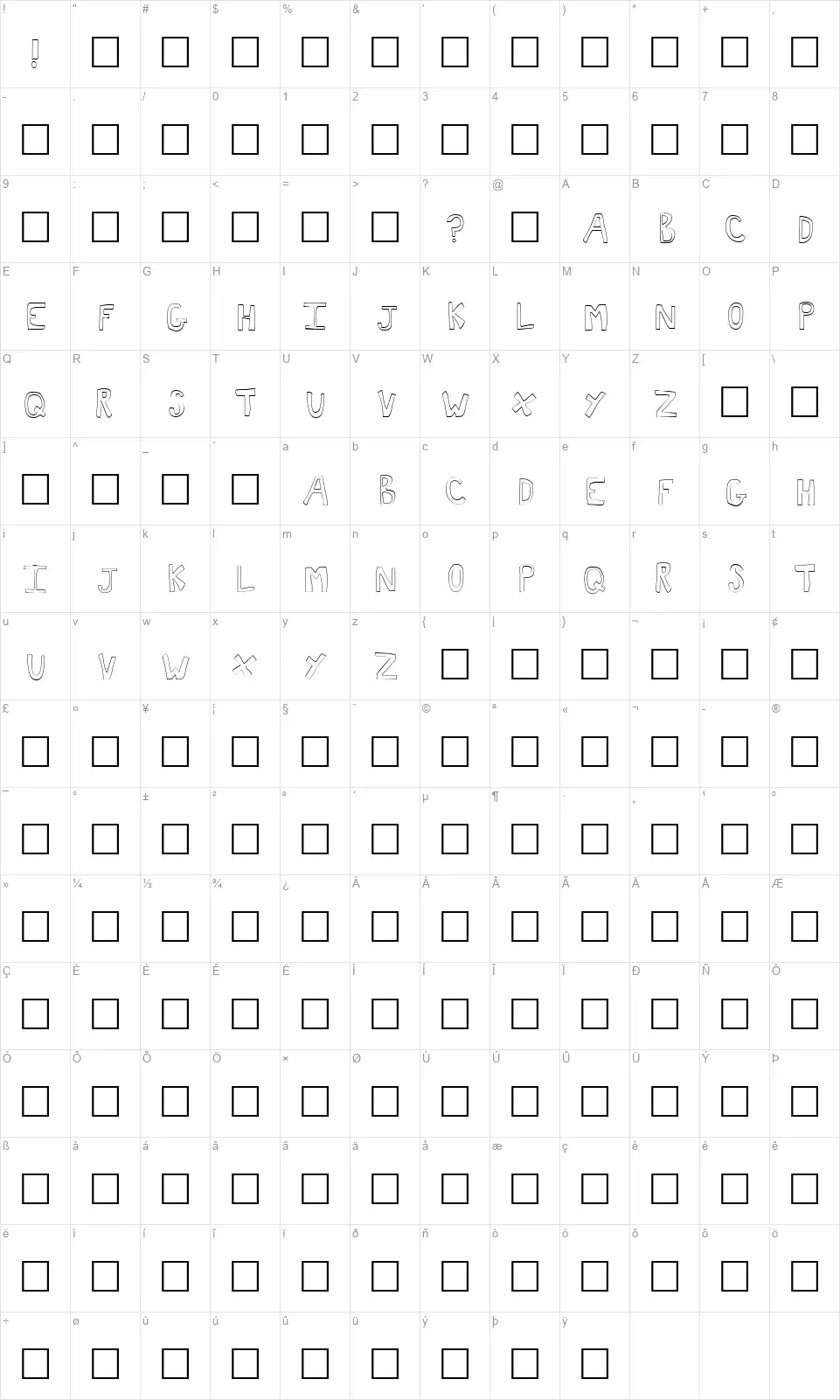 Toastfont character map