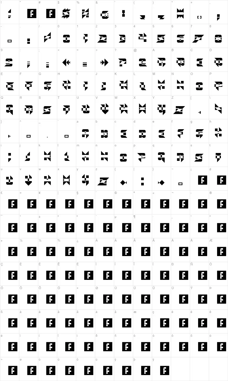 Toe the Linefont character map