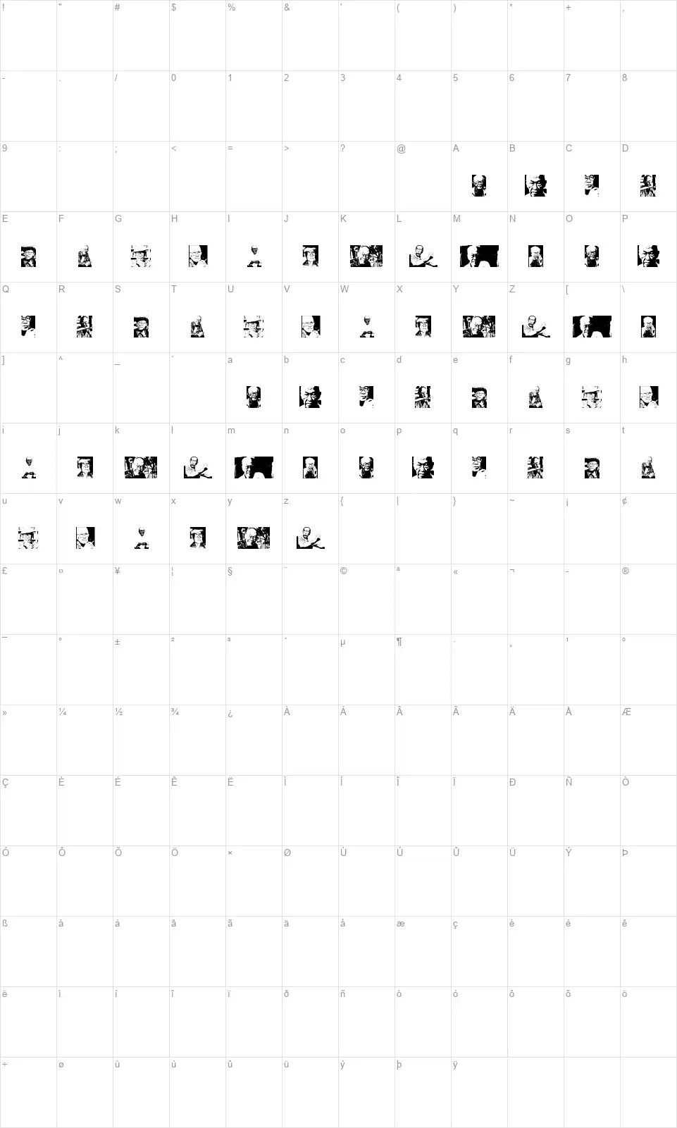 Toerfont character map