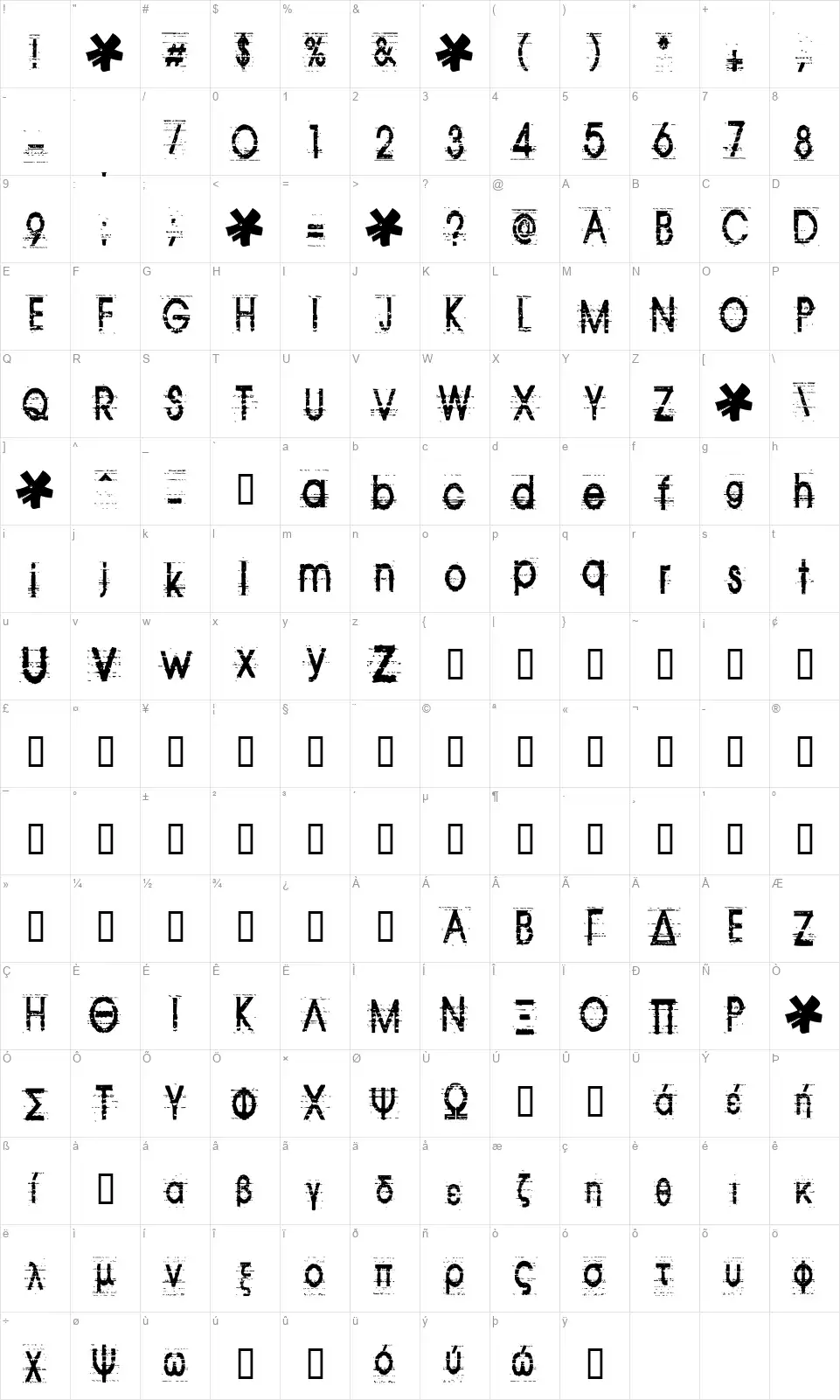 Tom Violencefont character map