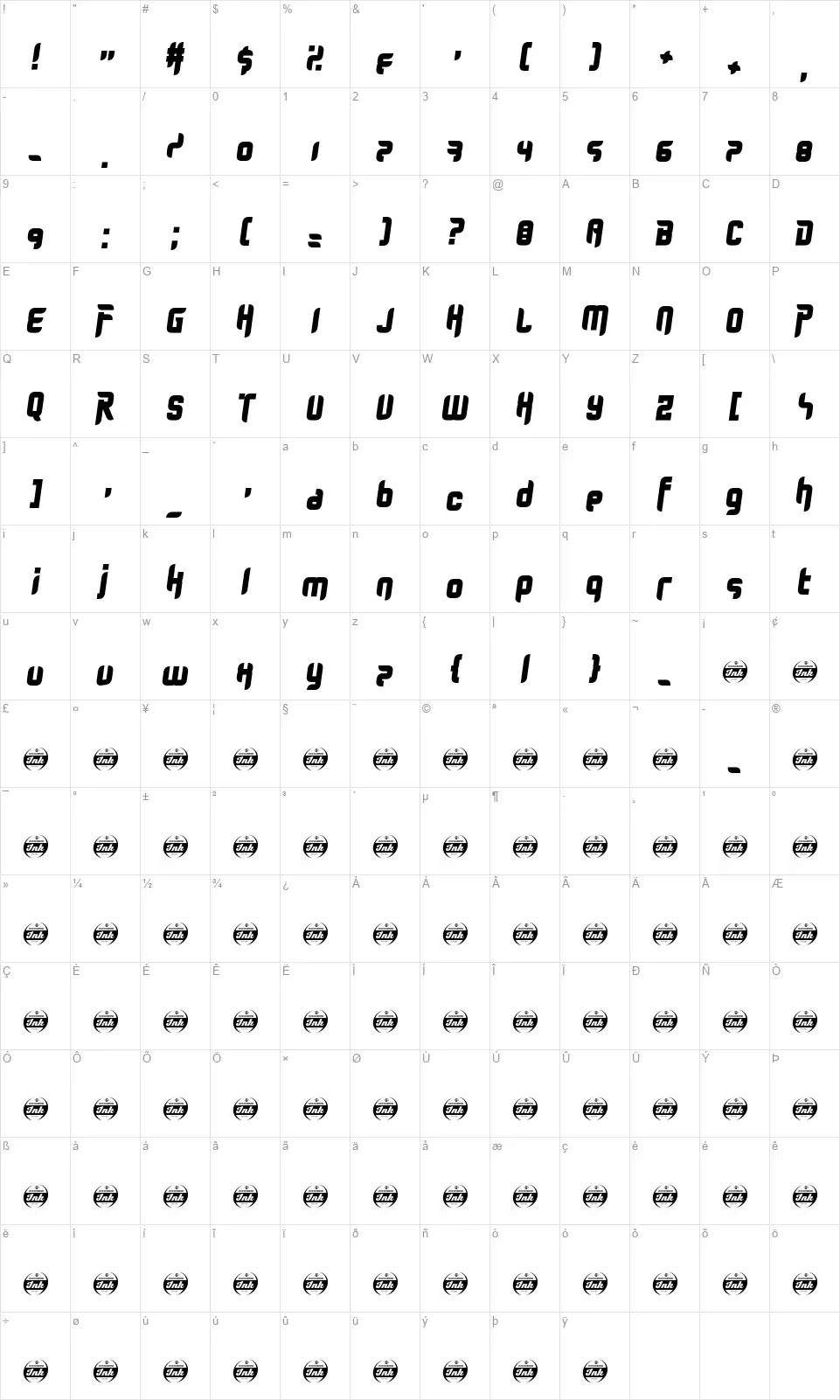Tommifont character map