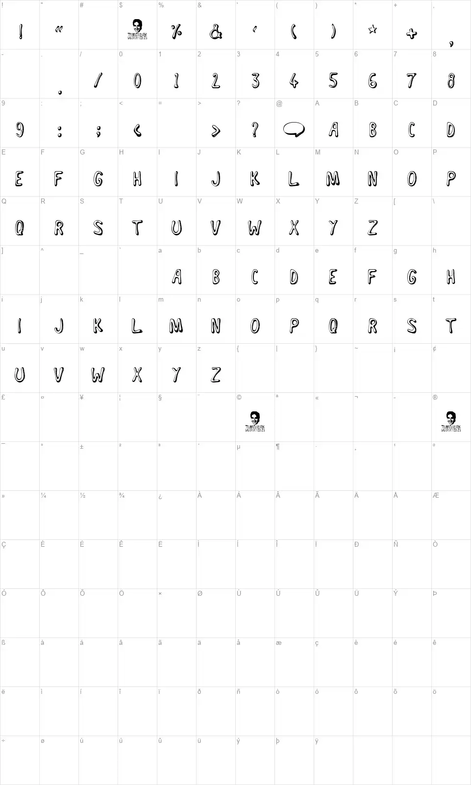 Torrebrunofont character map