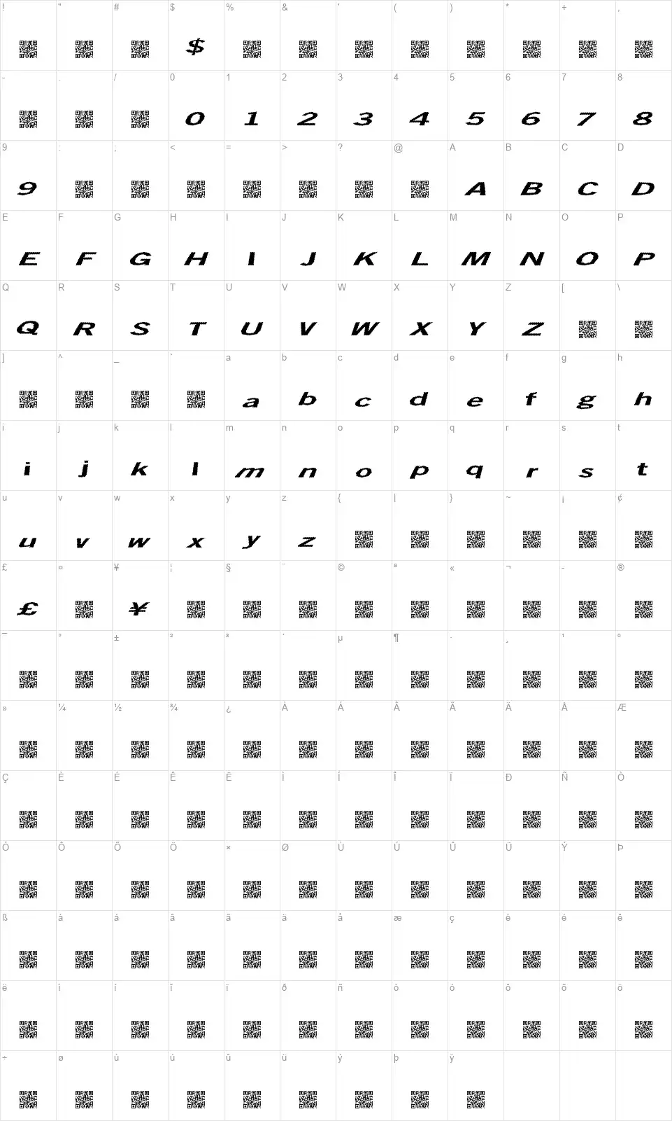 Total Shockfont character map