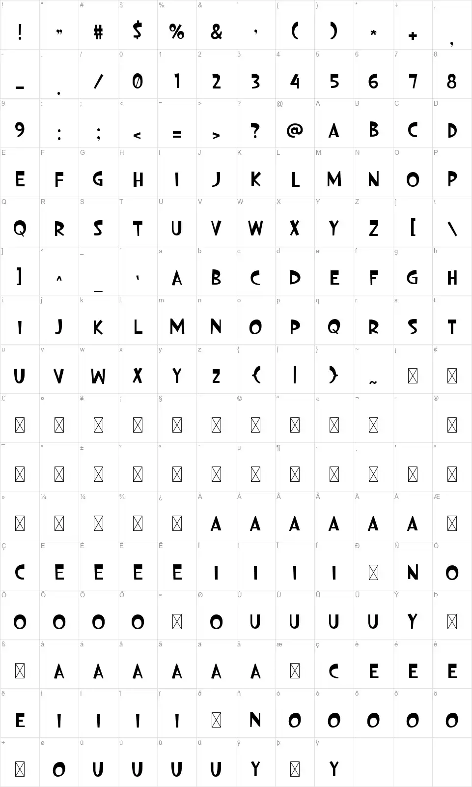Totarofont character map