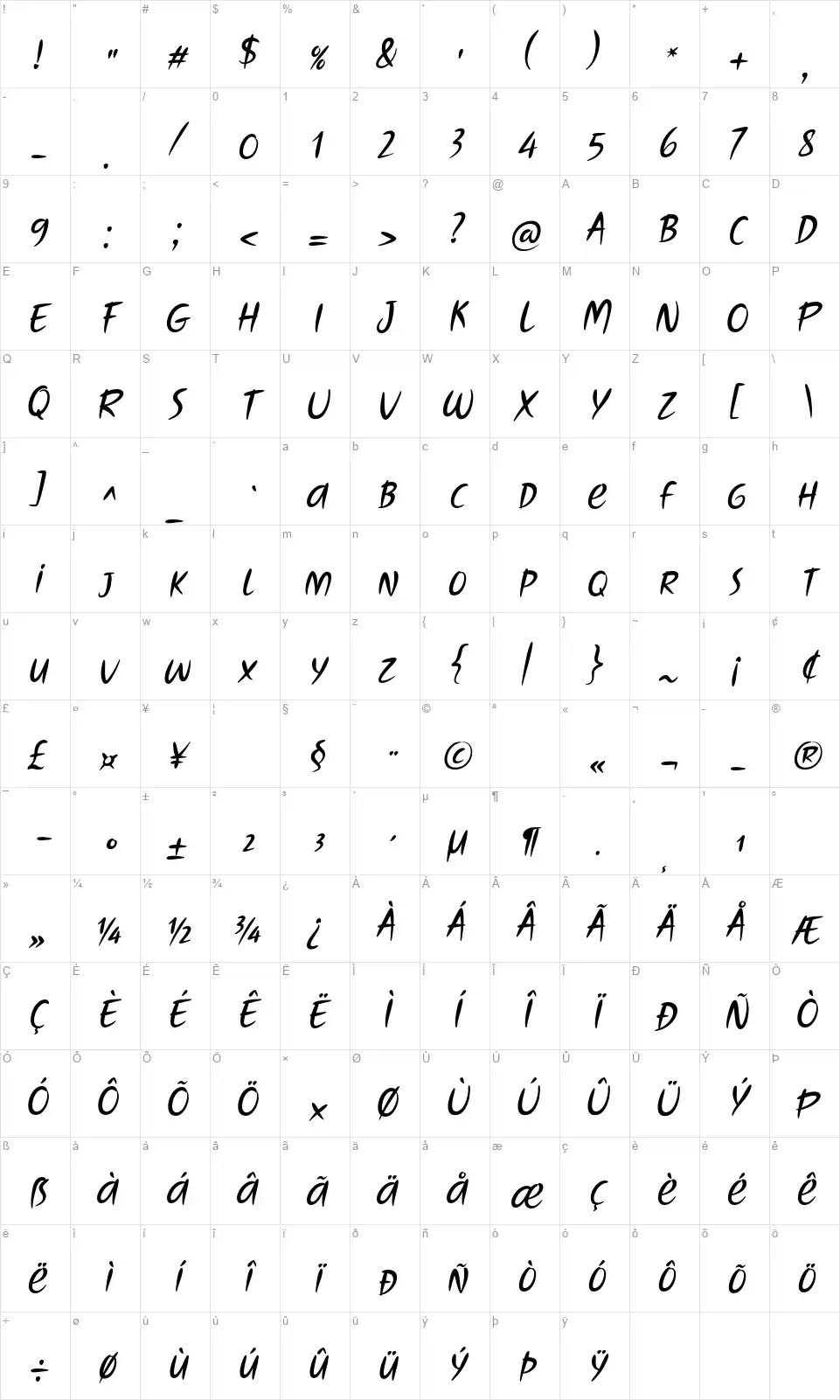 Touch Over Nextfont character map