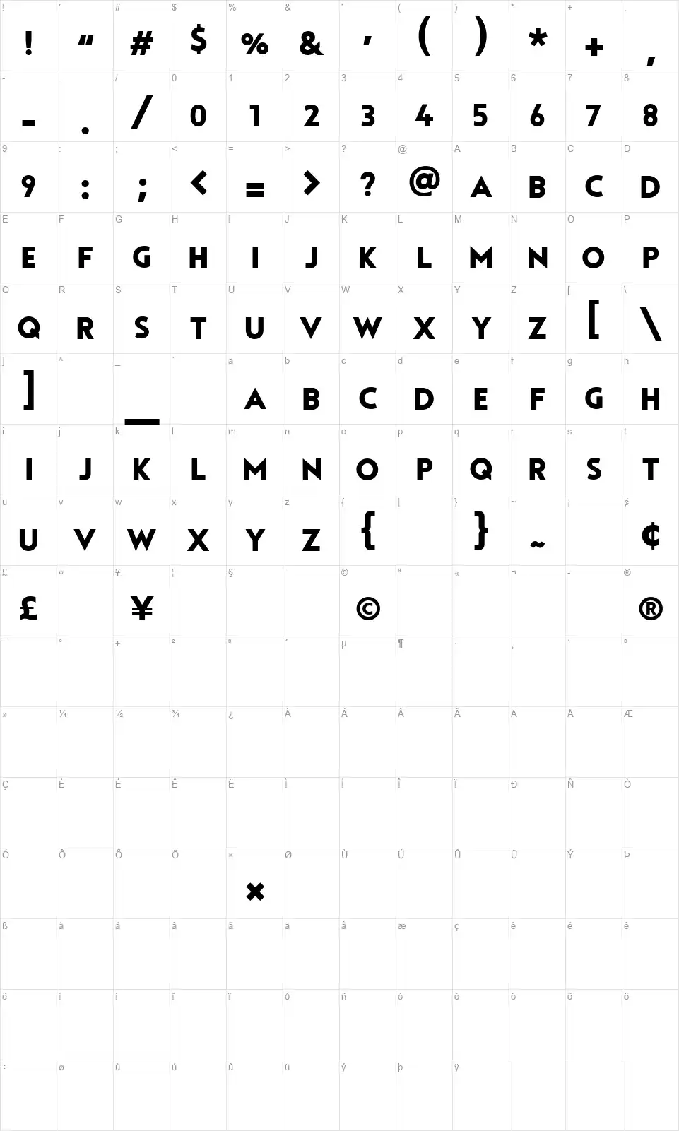 Tourmalinefont character map