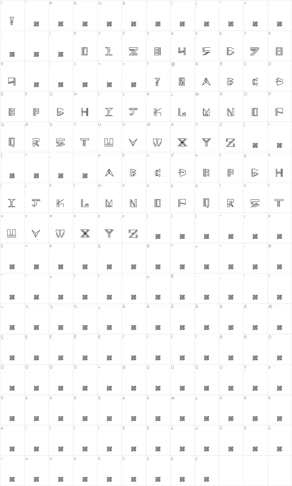 Tracksionfont character map
