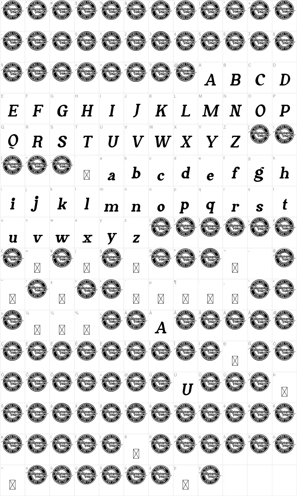 Trackwalkerfont character map