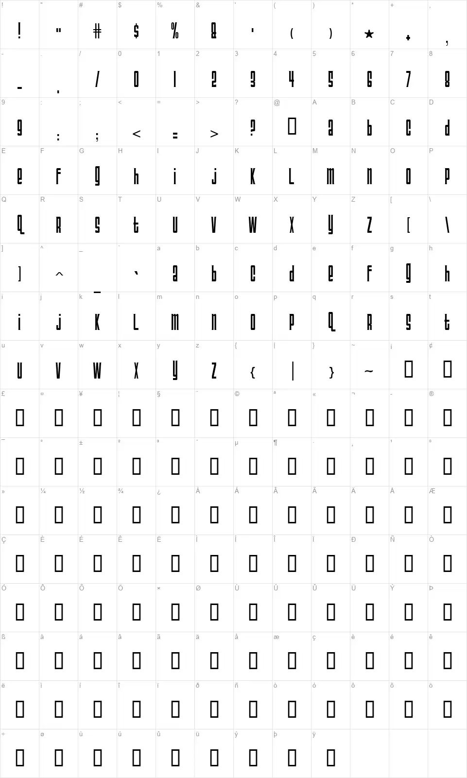 TriacSeventyOne-Regularfont character map
