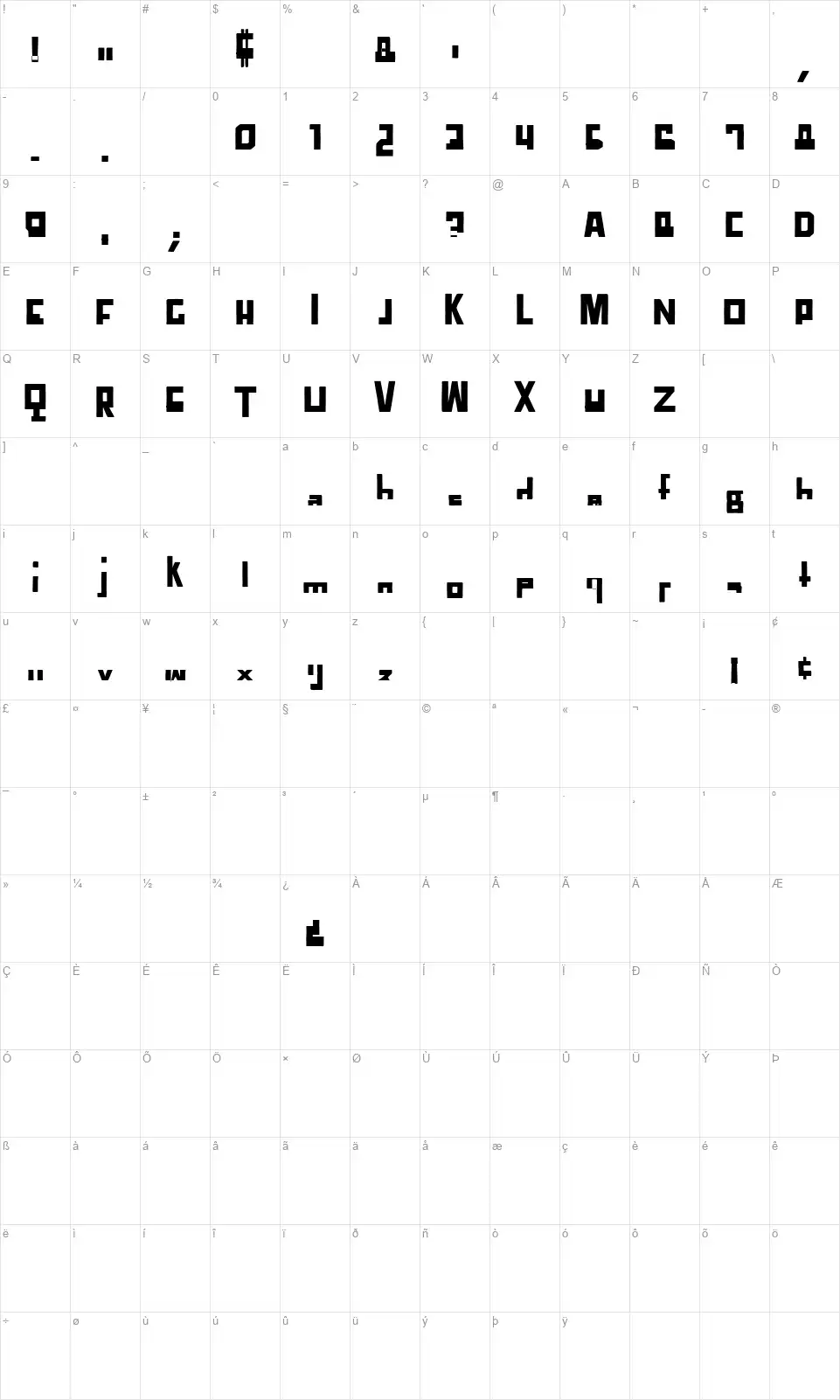 TTD Compadrefont character map