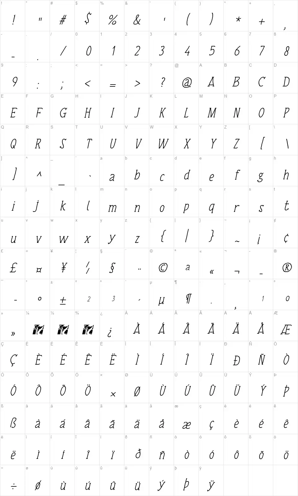 Tulisan Tangan 74font character map