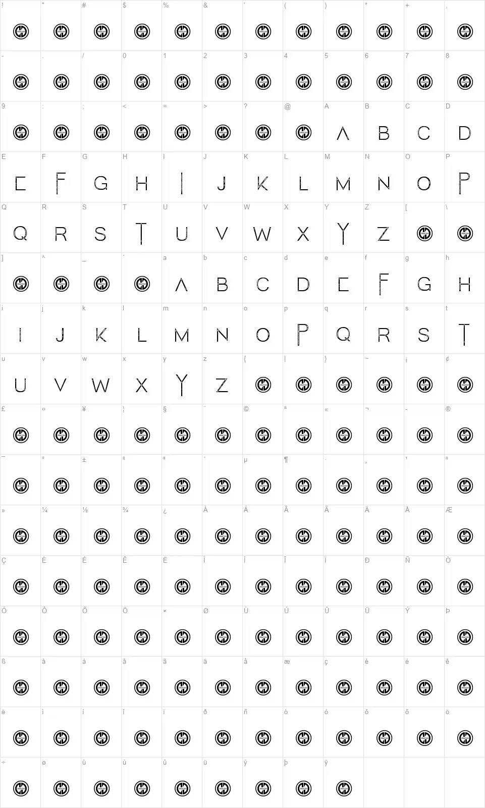 Tweakyfont character map