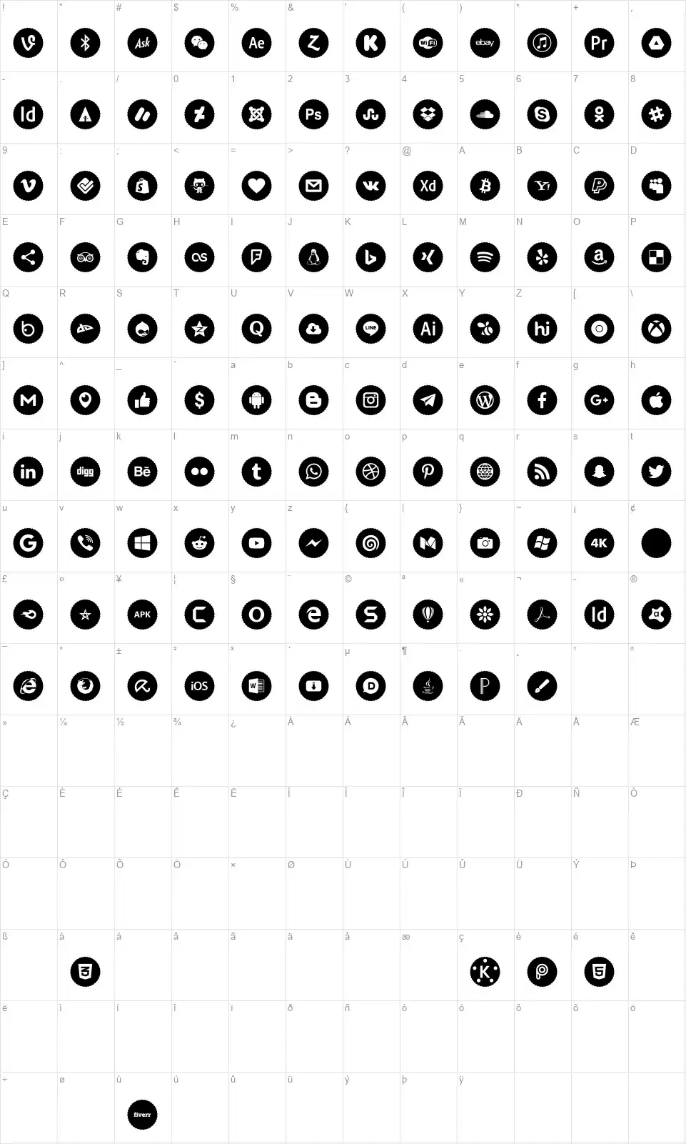Type Icons Color 2019font character map