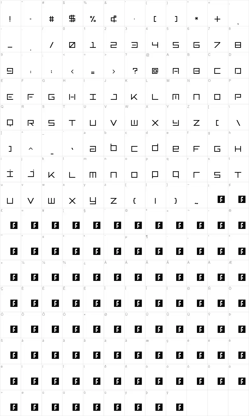 TypeOnefont character map