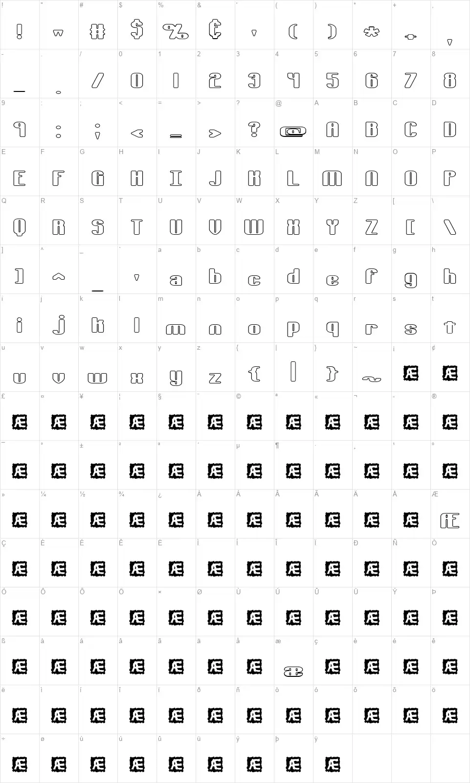 Typesource Extolfont character map