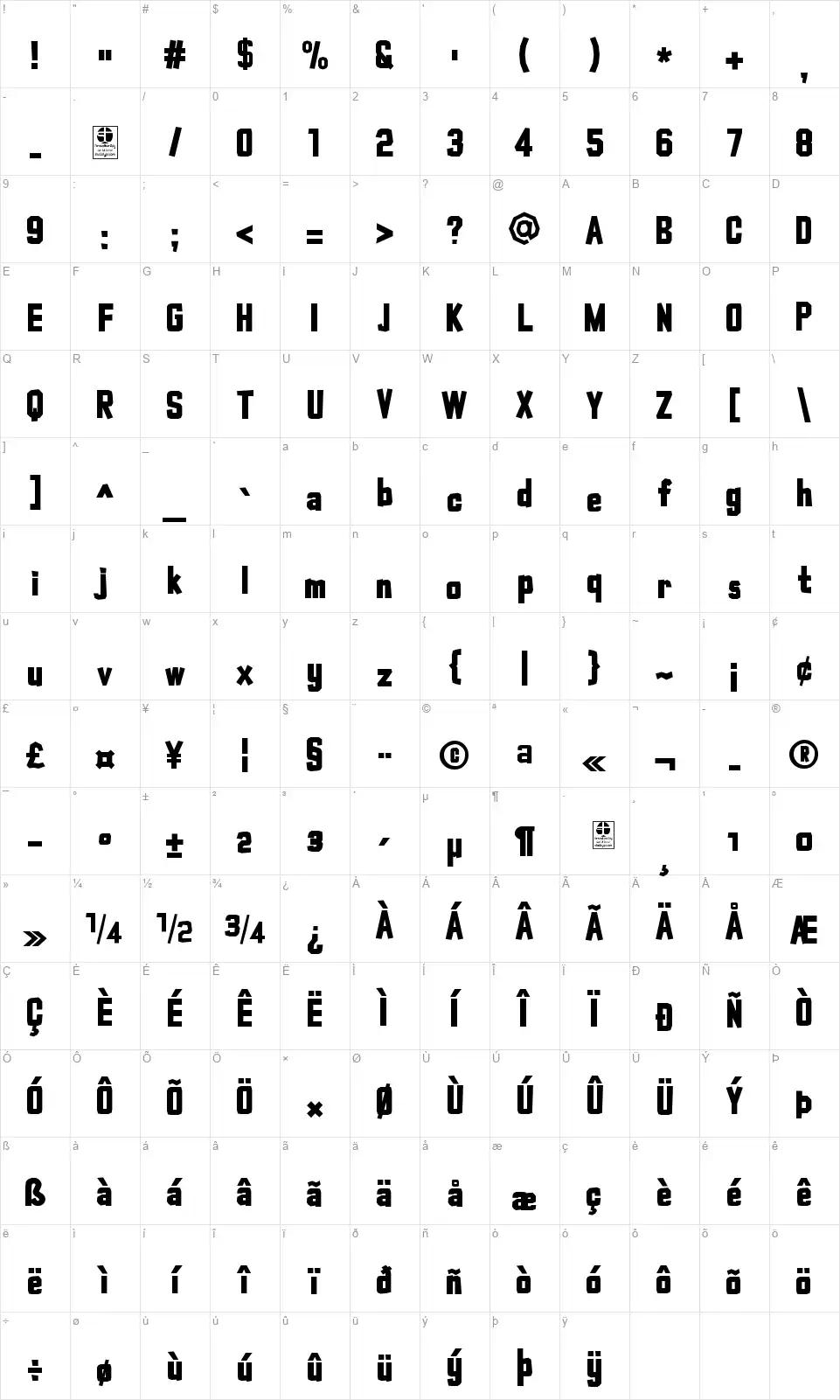 Typo Cut-Outfont character map