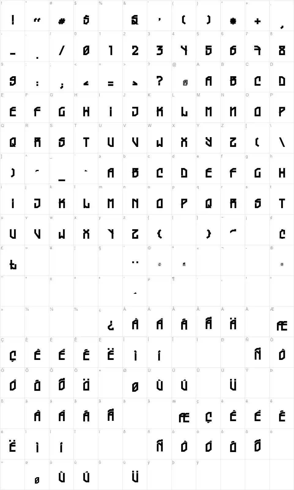Typografffont character map