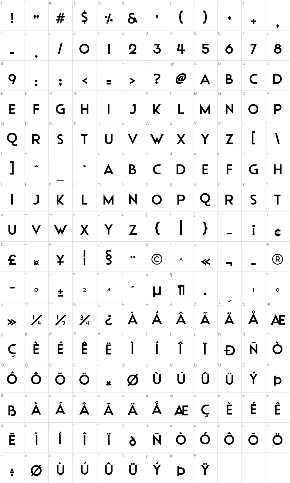 Ubiquitousfont character map
